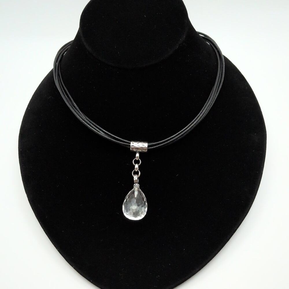 Silpada Sterling Silver Drop Crystal Pendant Multi-Strand Leather Cord Necklace